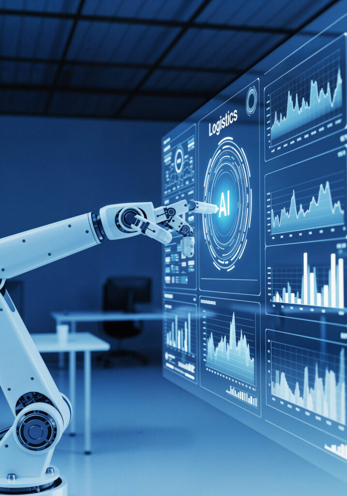 ai robotic arm interacting with data visualization